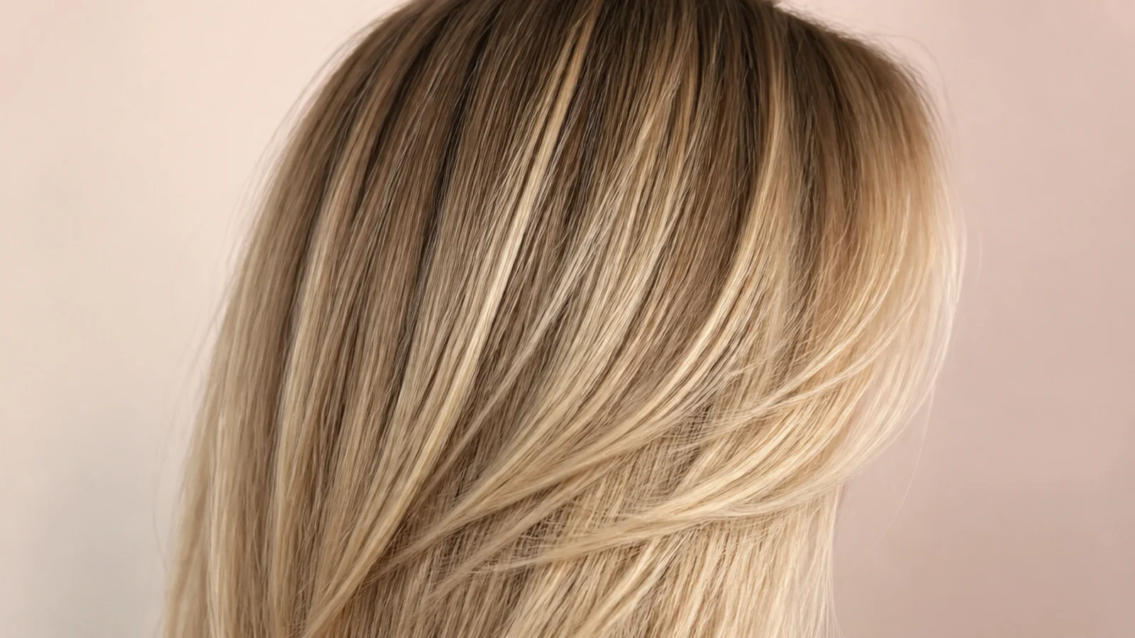 Blonde straight hair with visibly deeper roots blending into the lengths