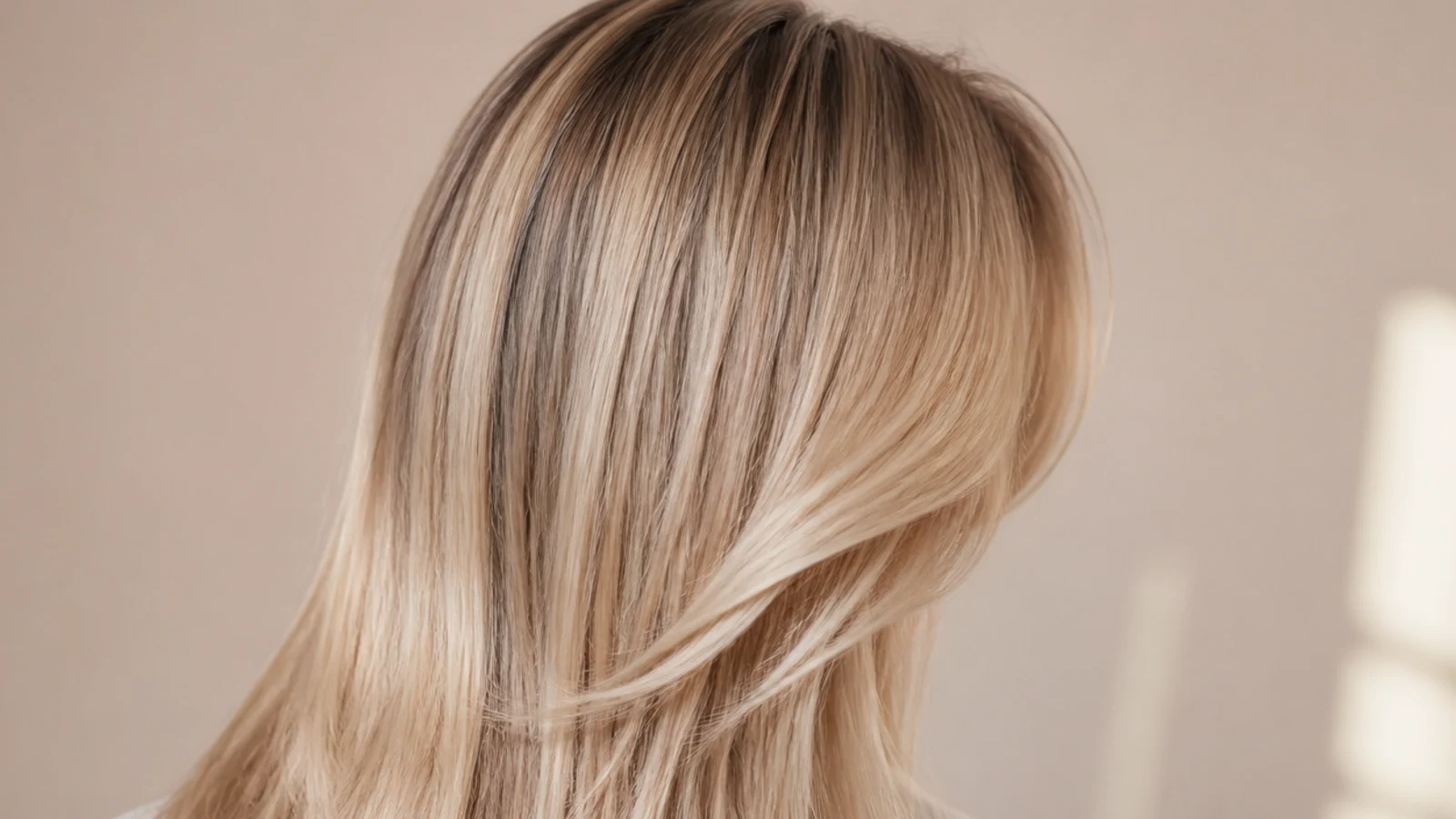 Dry shampoo being worked into the roots of straight blonde hair