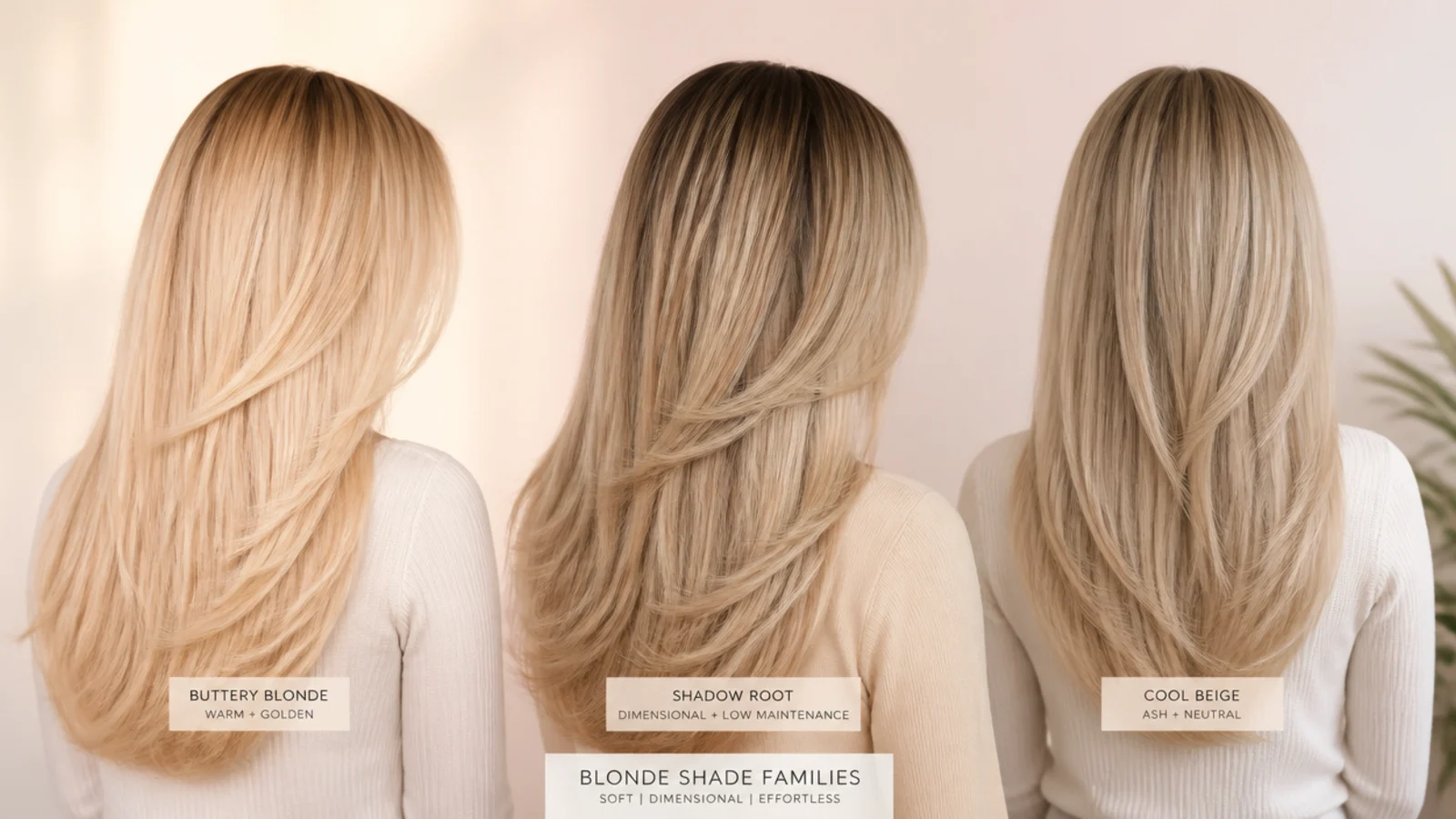 Beige, golden and bronde blonde tones compared on straight hair