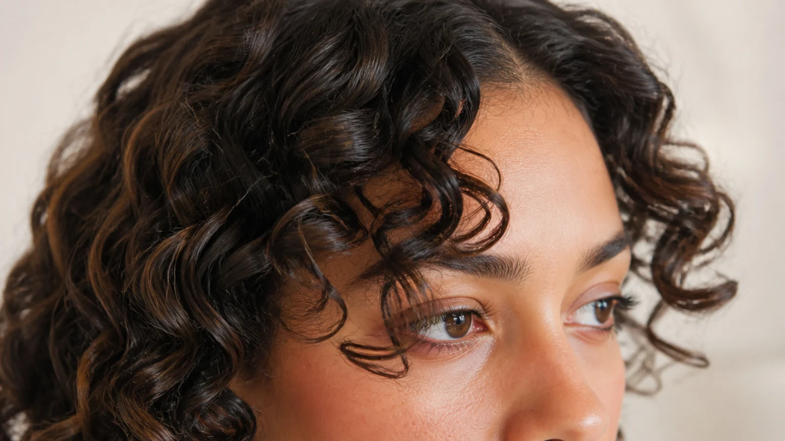 Loose defined spirals forming a soft fringe either side of a centre parting