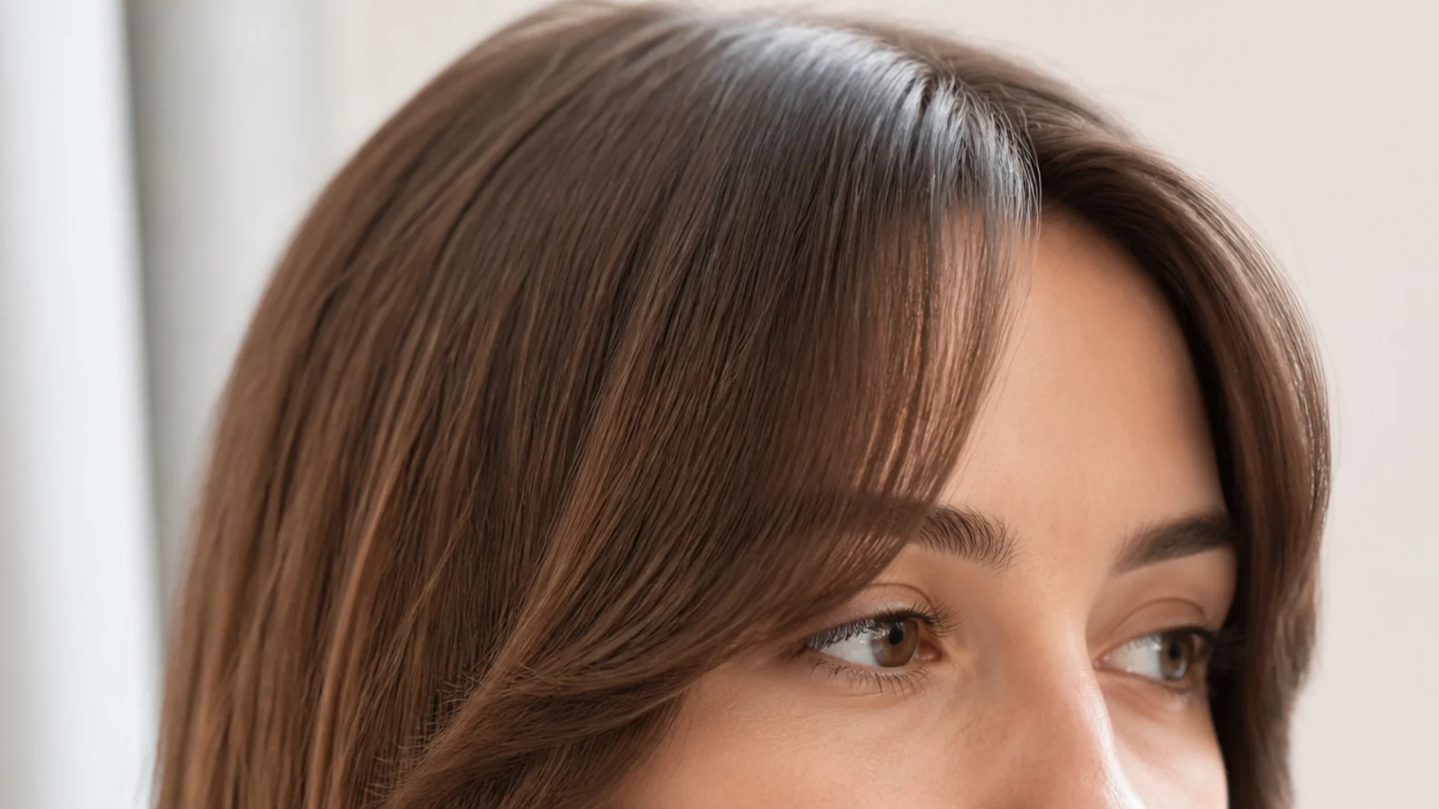 A freshly cut fringe sitting level with the eyebrows