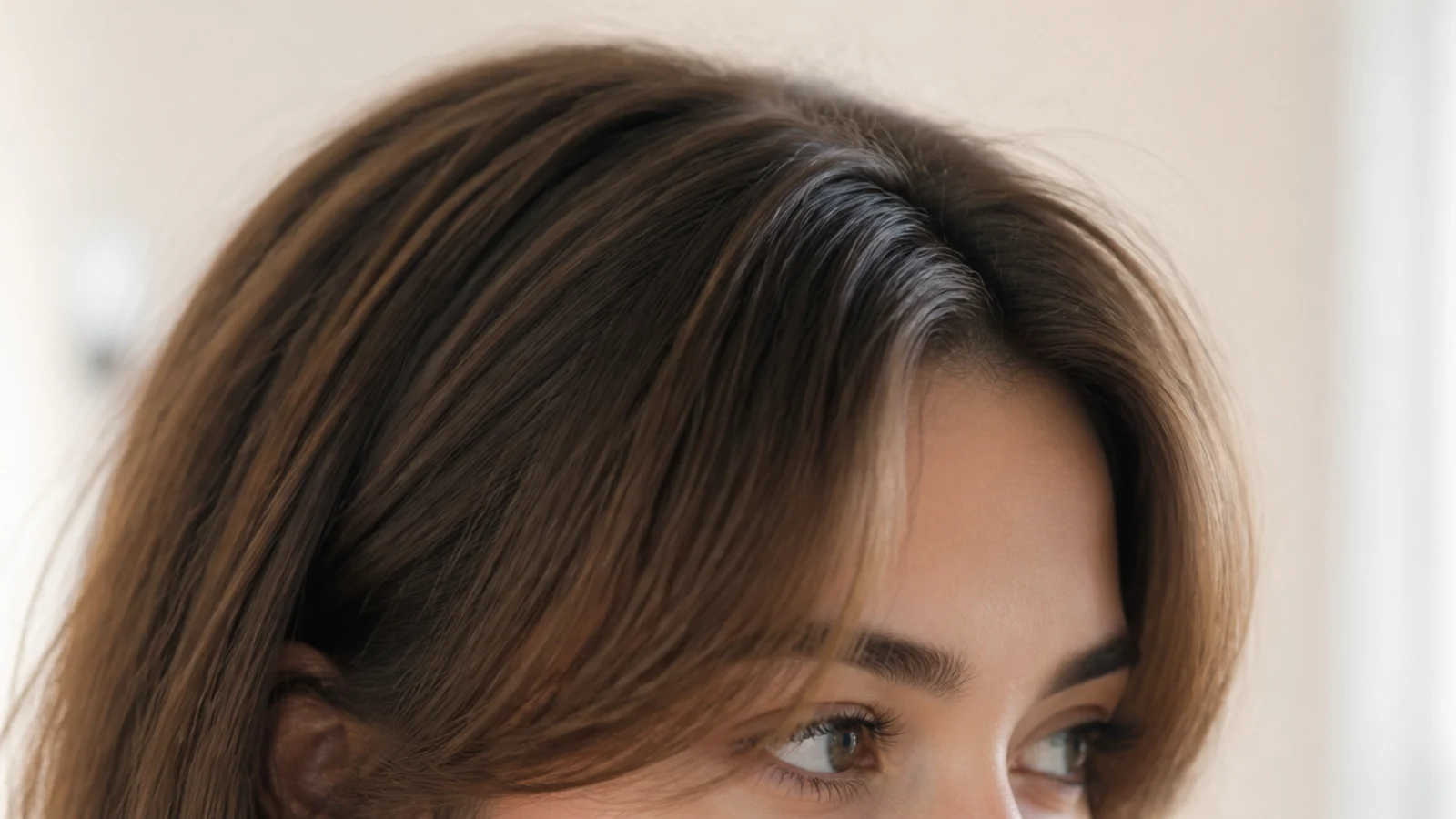 A growing fringe swept across a deep side parting