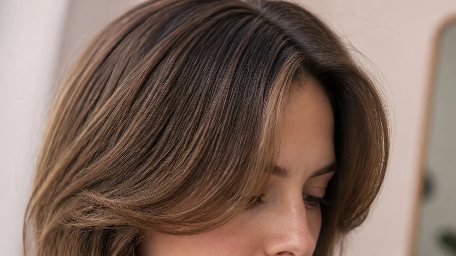 Grown out front pieces reaching the cheekbones on both sides
