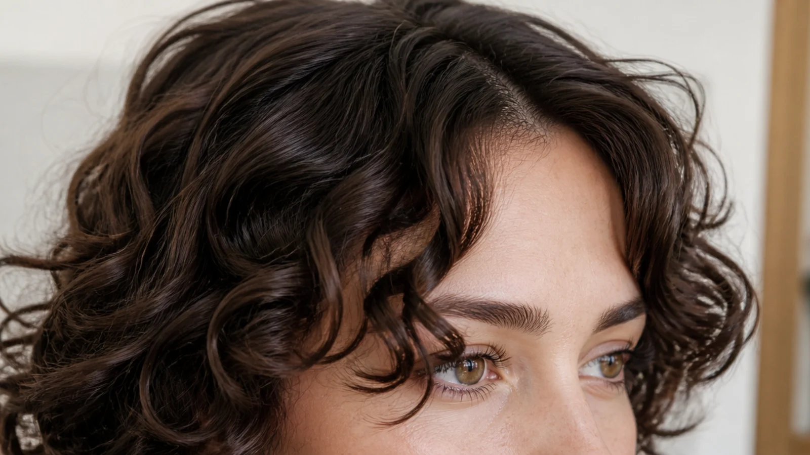 Curly front pieces coiling away from the face at mid grow out