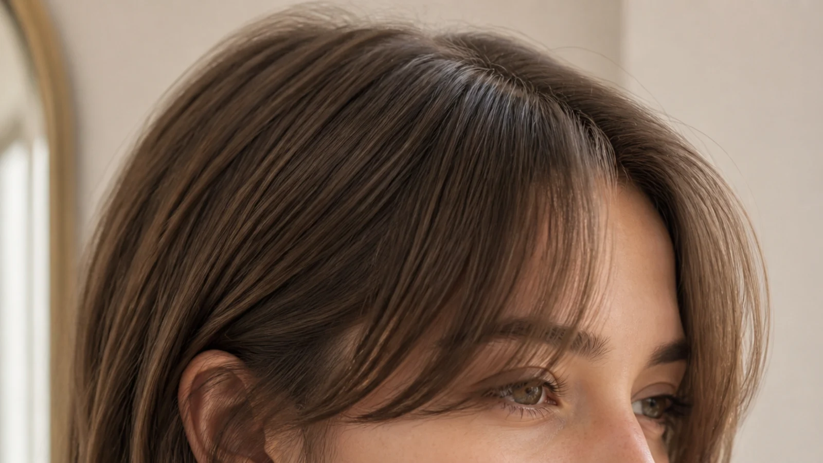 Fine straight front pieces falling flat either side of a centre parting