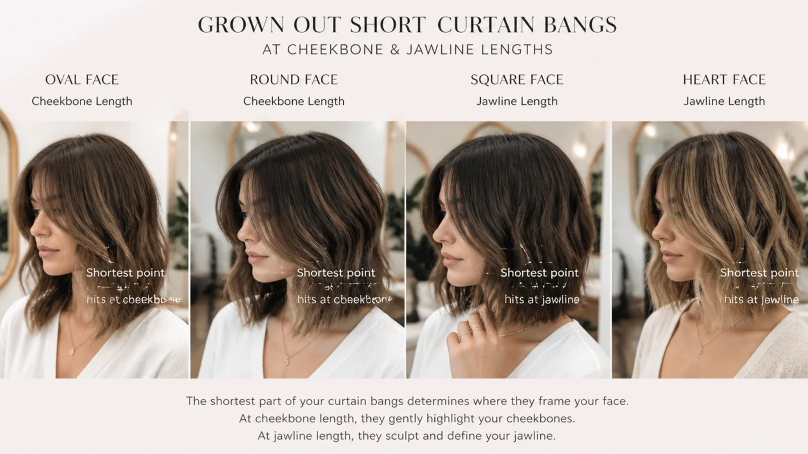 Grown out front pieces shown on straight, wavy and curly hair