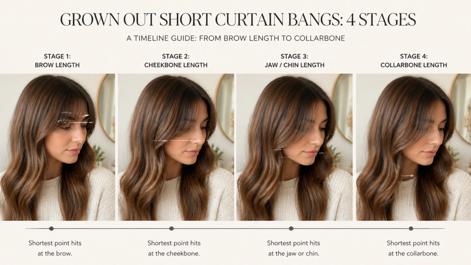 Four lengths of front hair shown side by side from brow to collarbone