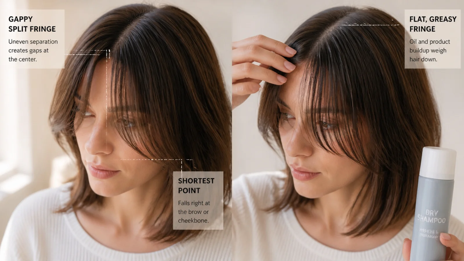 An uneven fringe being corrected with vertical point cutting