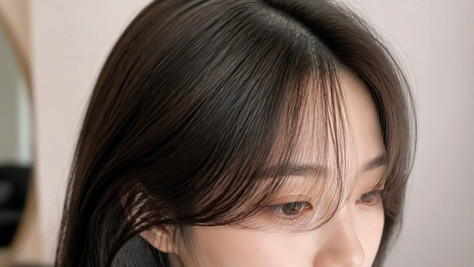 A light fringe sitting exactly level with the eyebrows