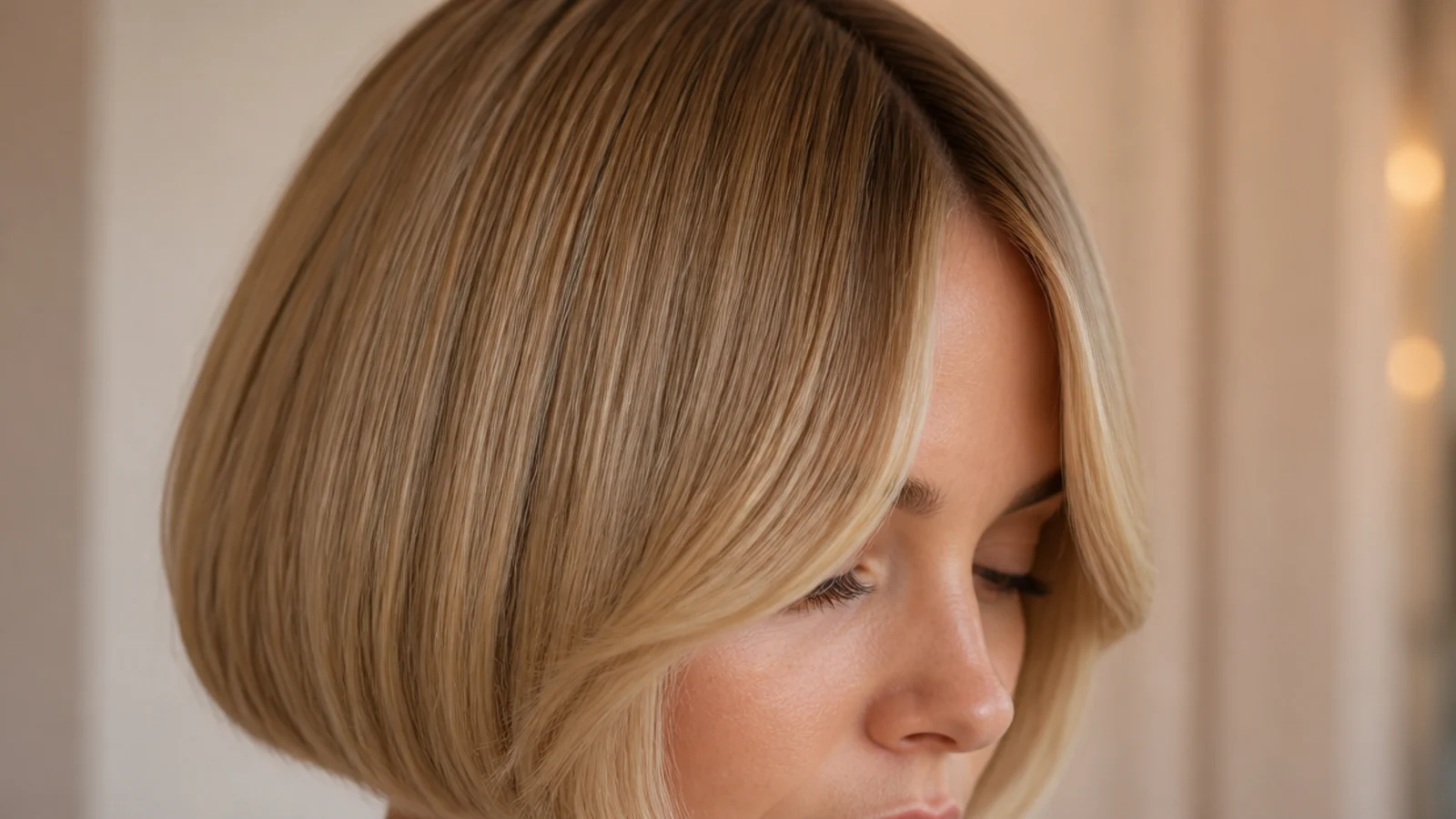 A blunt jaw-length bob with a graduated short fringe