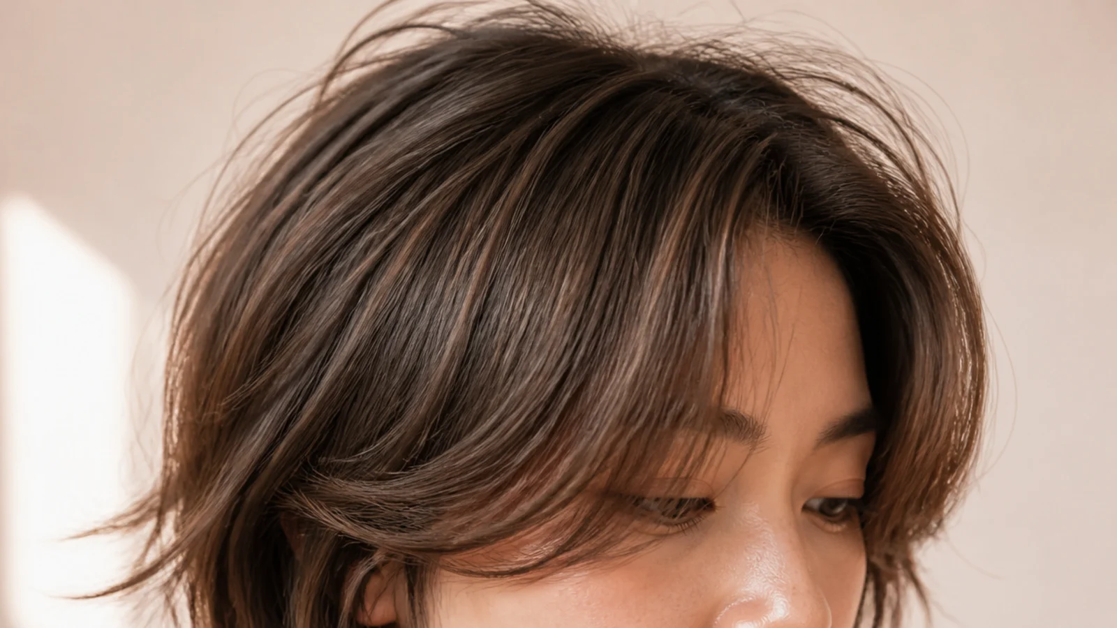 A shaggy layered bob with a piecey short fringe