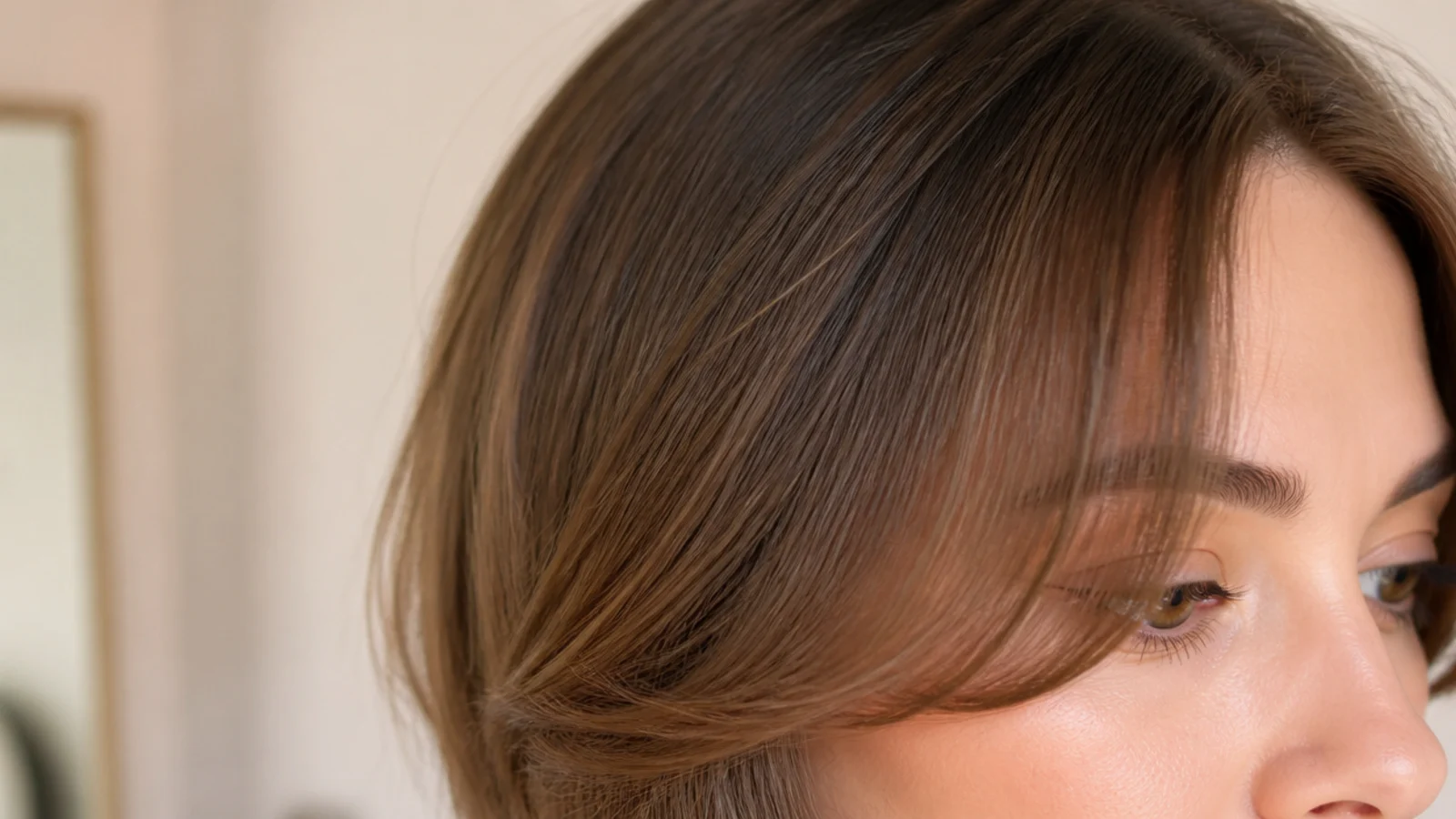 A curtain fringe graduating down to the cheekbones on fine hair