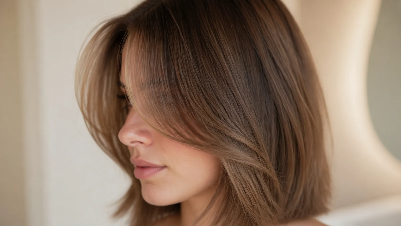 A blunt lob on fine hair worn with a short fringe