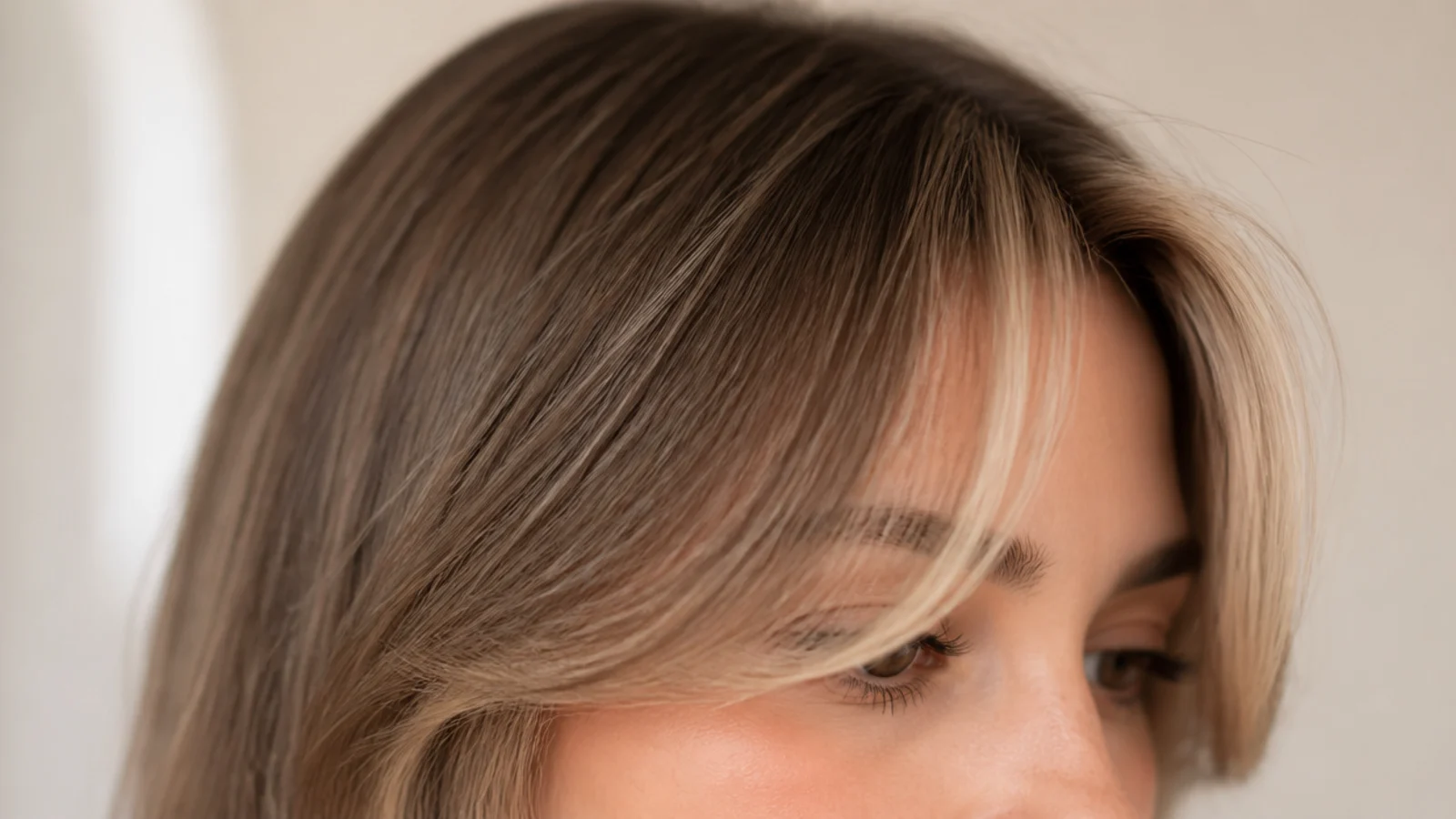 Lightened pieces framing the face either side of a short fringe