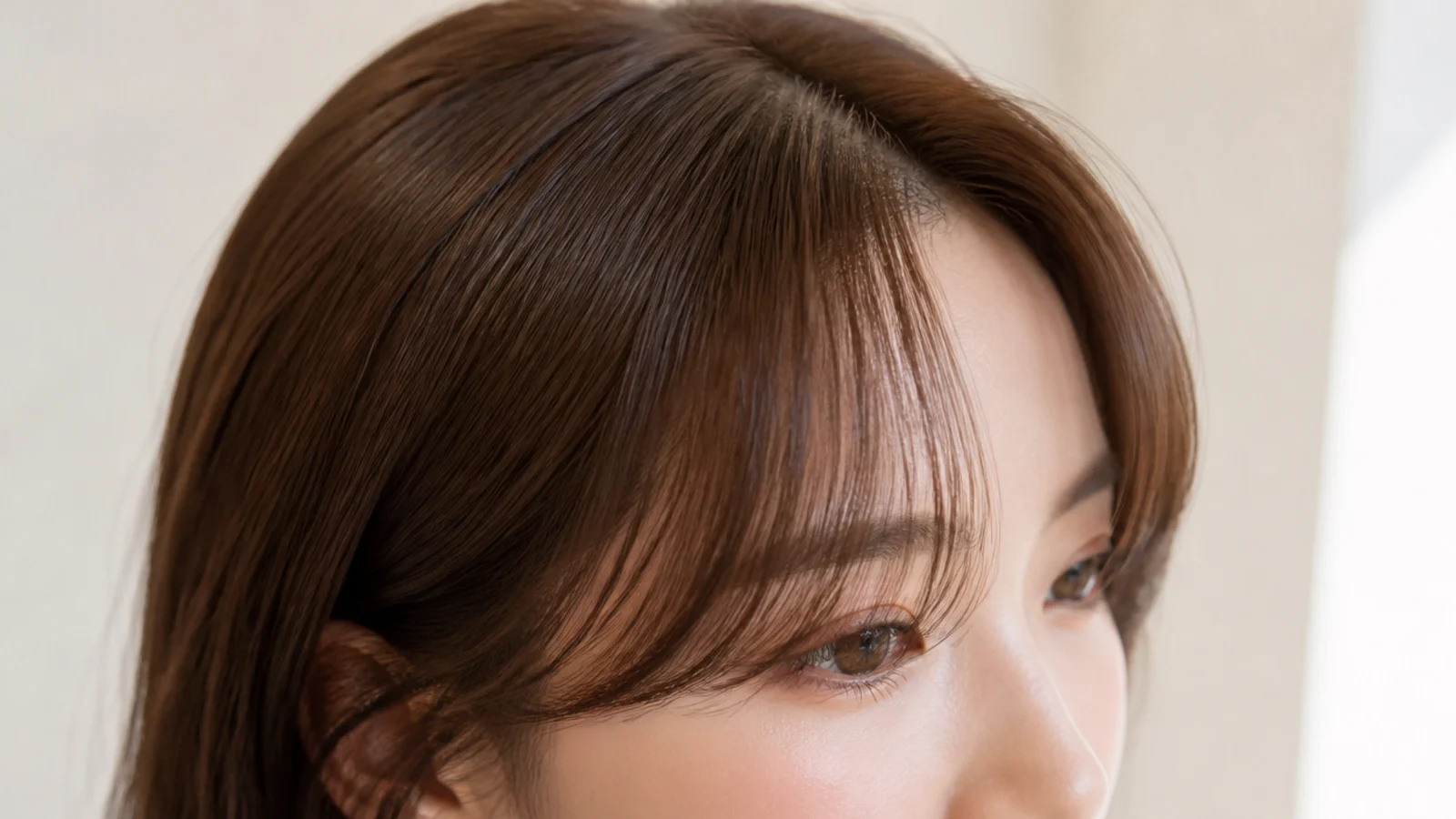 A see-through fringe with forehead visible between the strands
