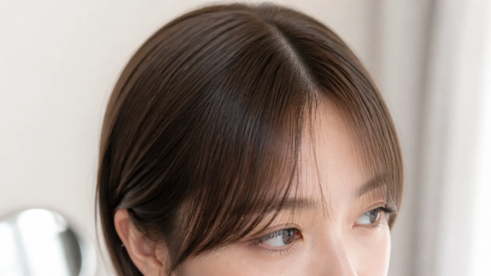 A straight short fringe cut with a steep graduation