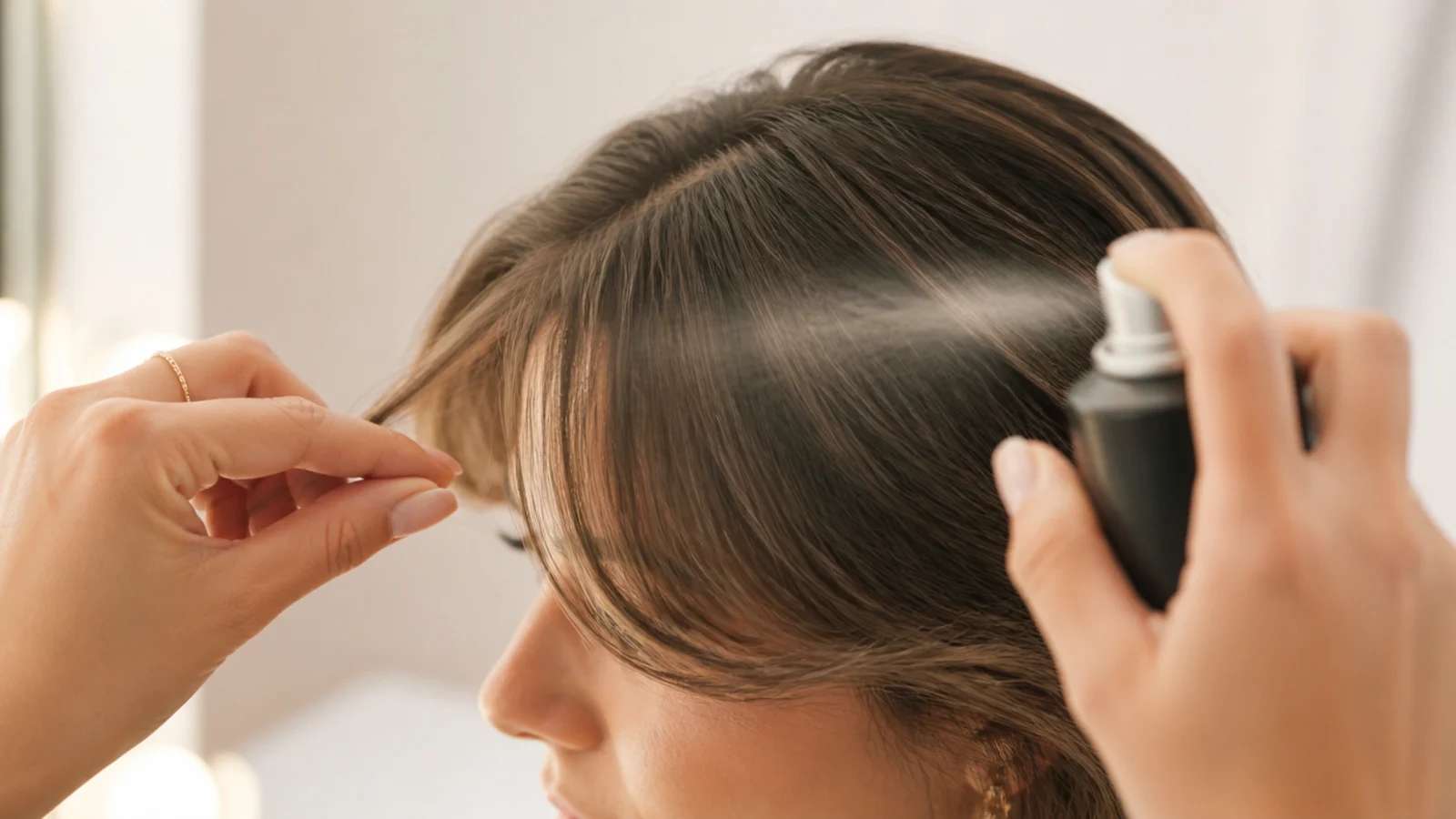 Texture spray misted over the finished ends of a short fringe