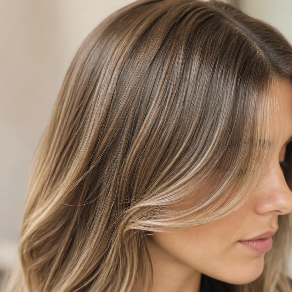A square jawline framed by a long curtain fringe