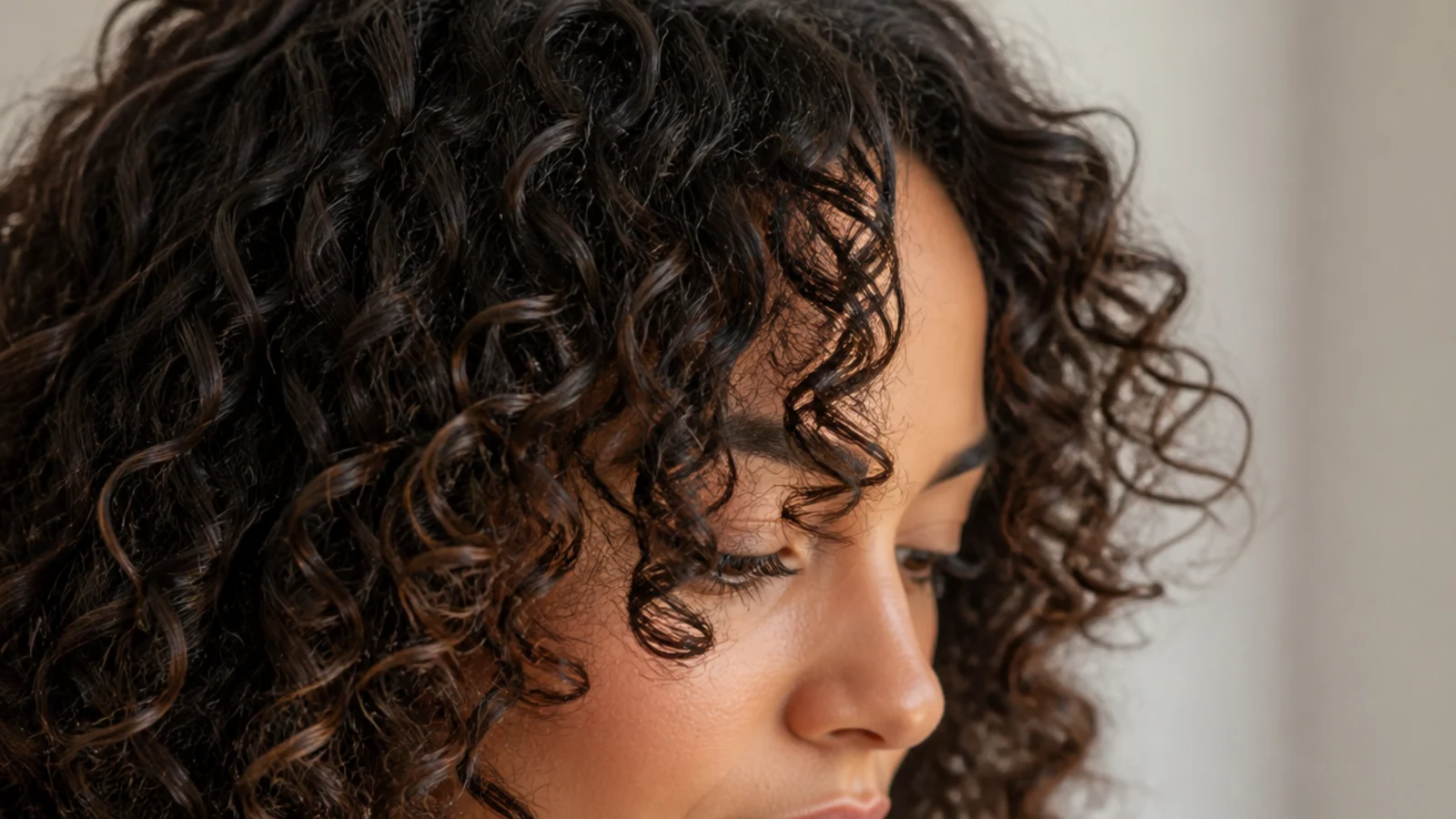 A curly fringe with coils springing above the brow