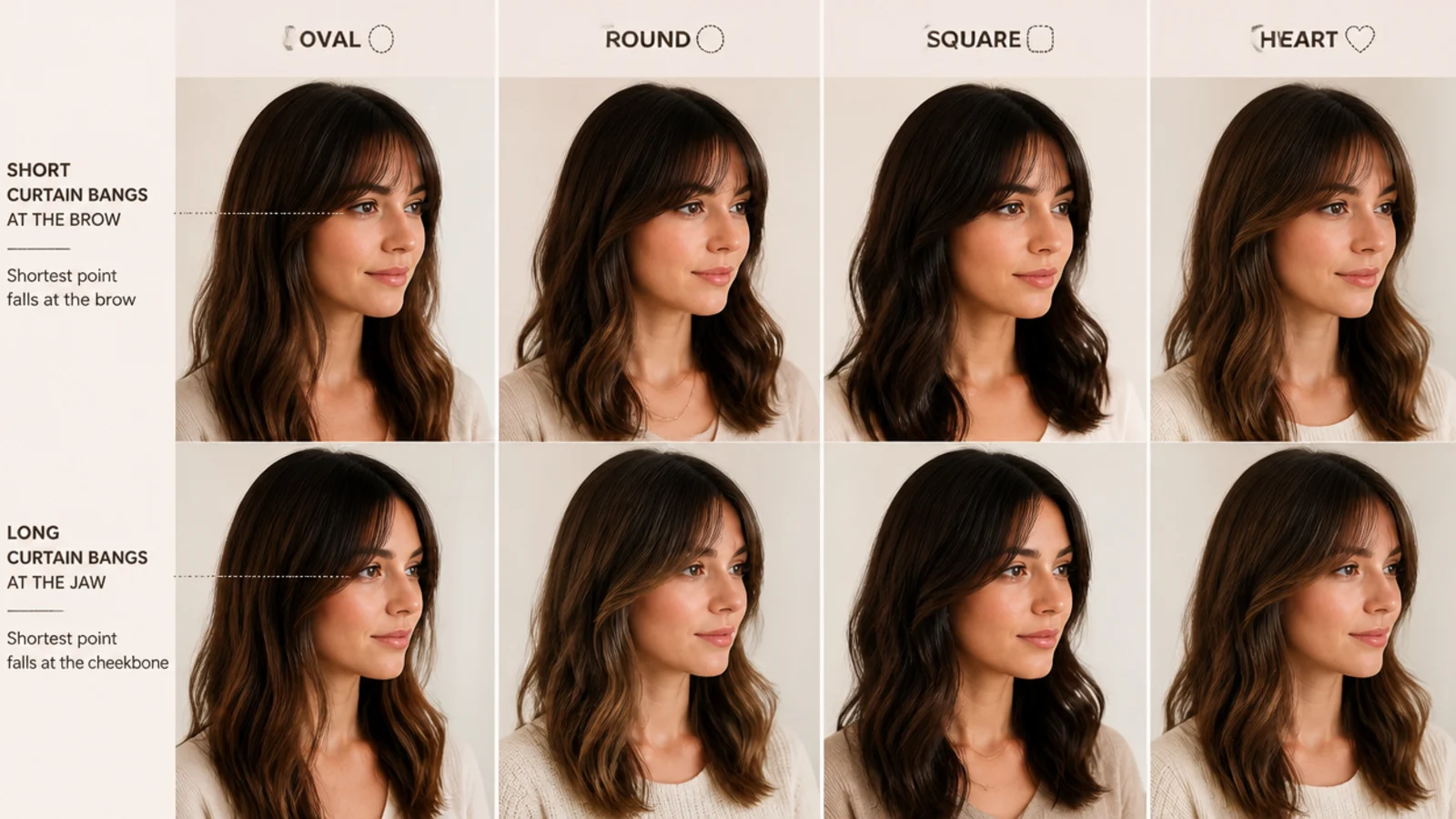 Two fringe lengths compared on the same face from the front