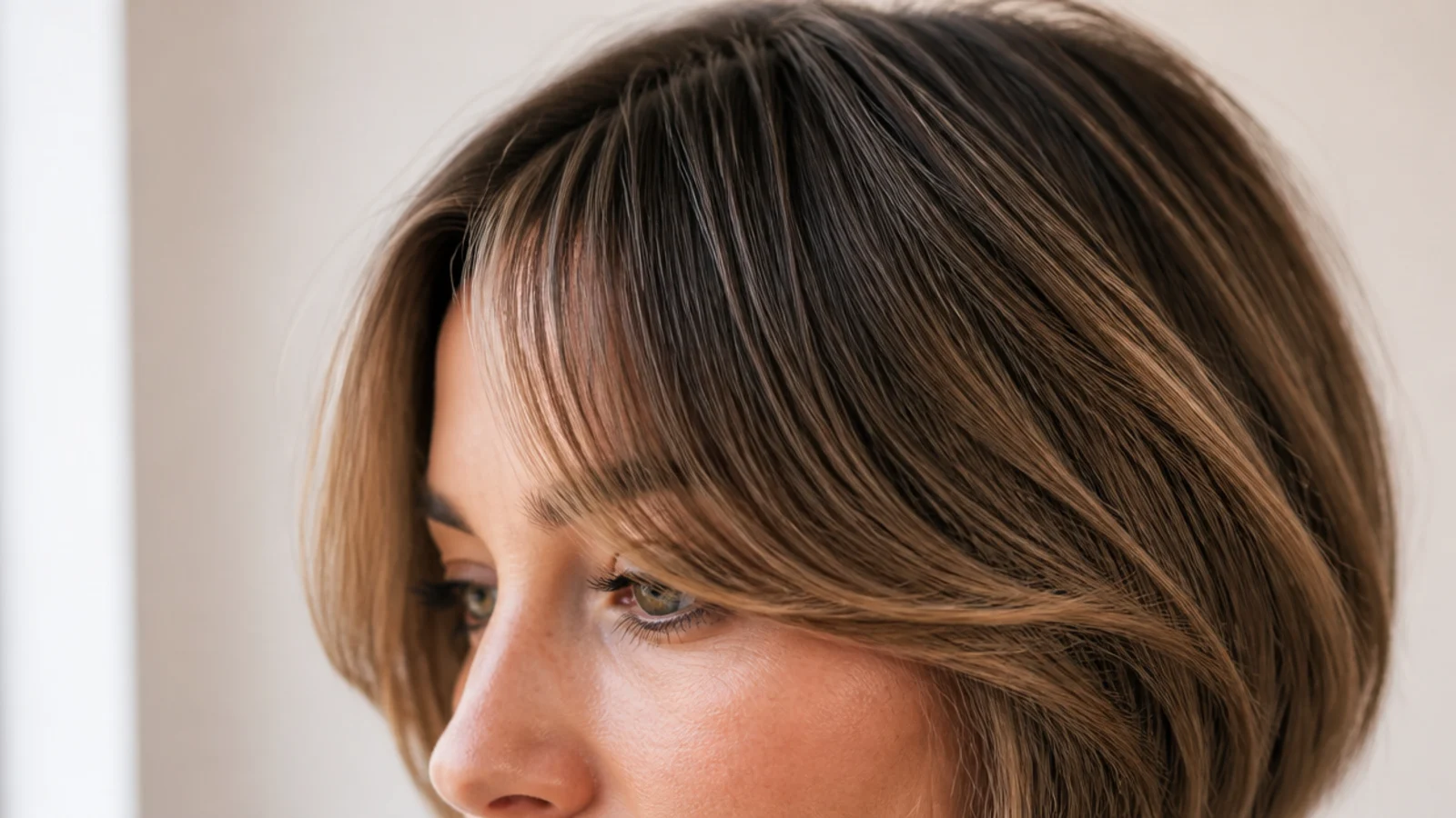 A jaw-length bob with the front pieces splitting at the centre and meeting the bob line