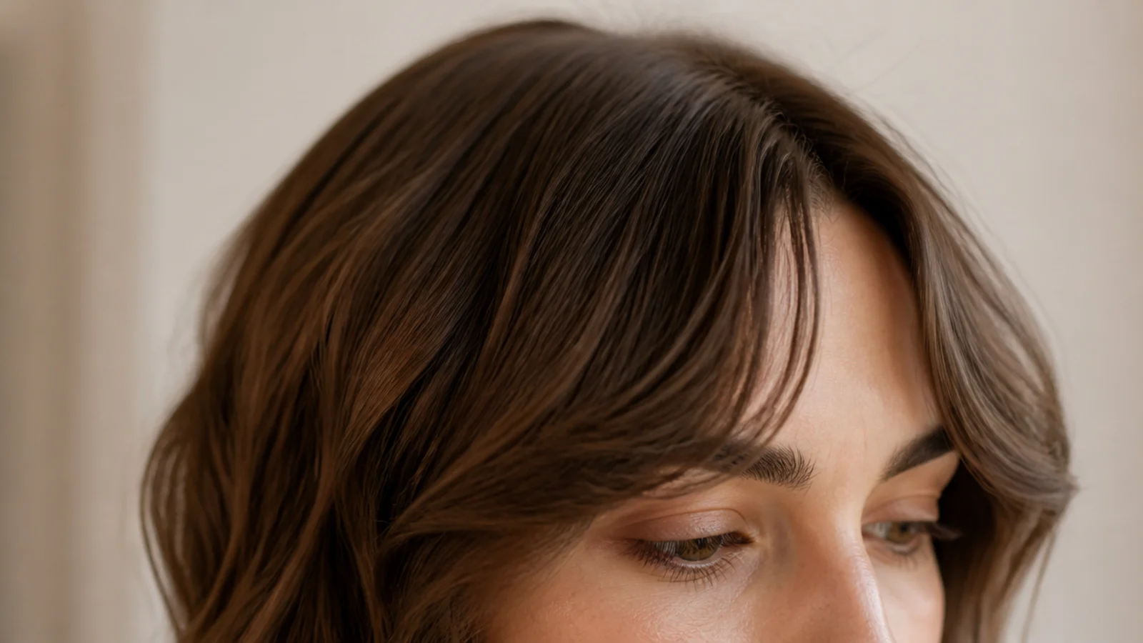 Loose S-bend waves with a split fringe ending level with the eyebrow