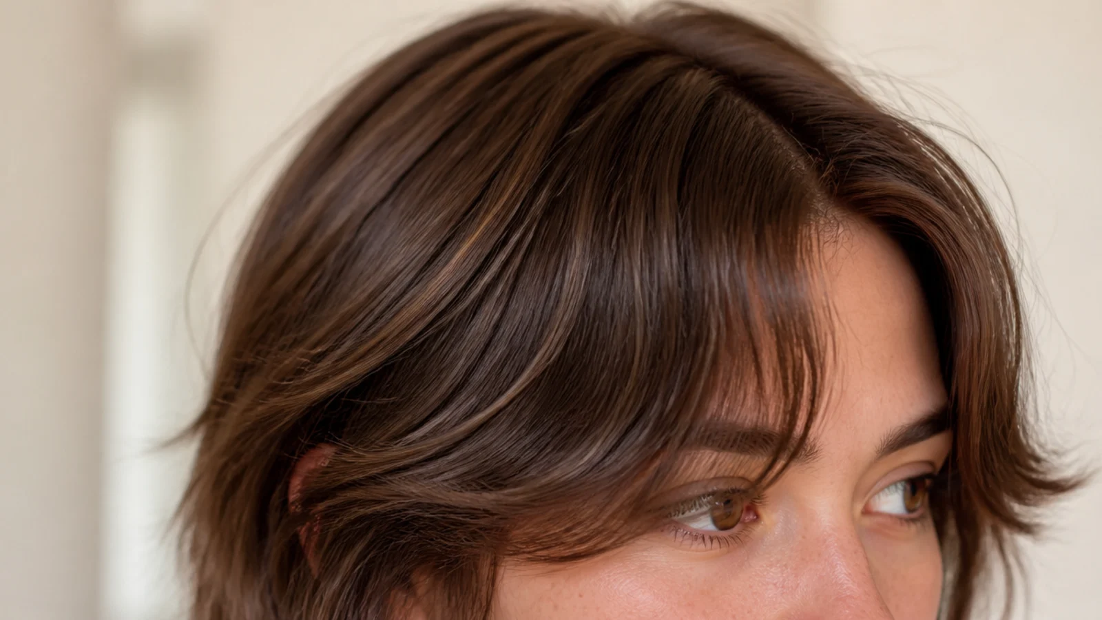 Undone air-dried waves with a loosely split fringe and natural texture at the ends