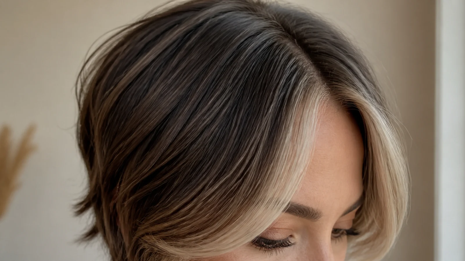 Lightened front sections framing the face against darker wavy length behind