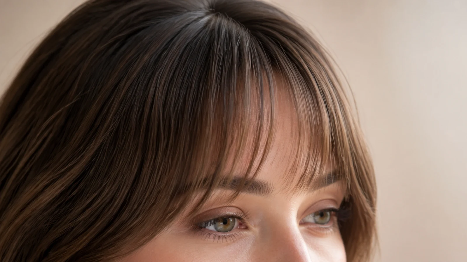 Very short fine front pieces finishing above the eyebrows with the forehead exposed