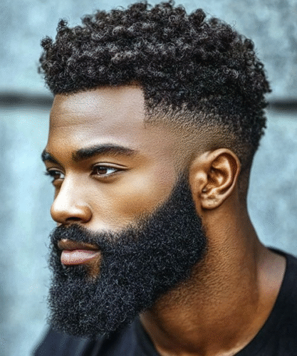 Short Afro Curls with Low Skin Fade