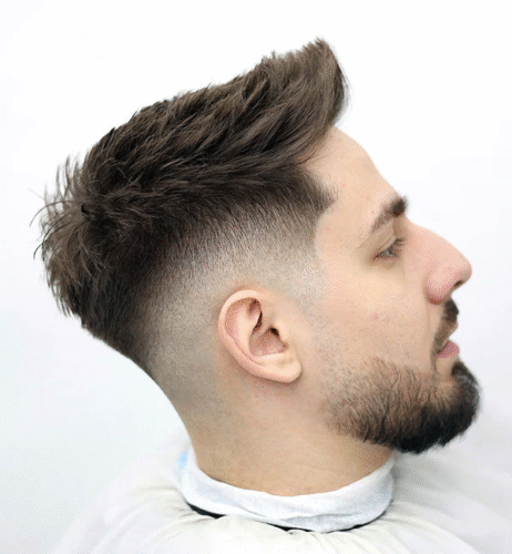 Youthful Short Quiff with Drop Fade and Beard