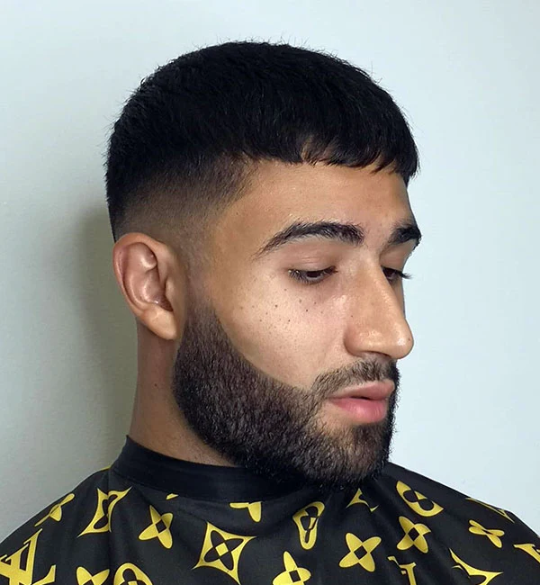 Short Fringe with Mid Fade and Beard 