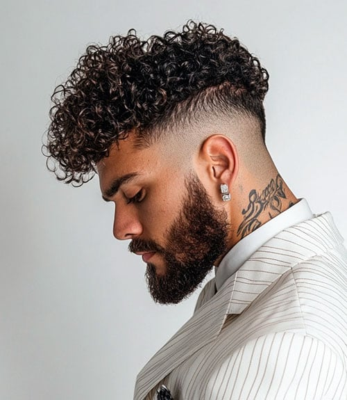 Long Curly Hair with Mid Skin Fade