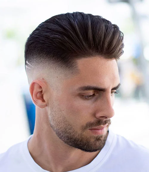 High Volume Brush Back with Mid Skin Fade and Beard