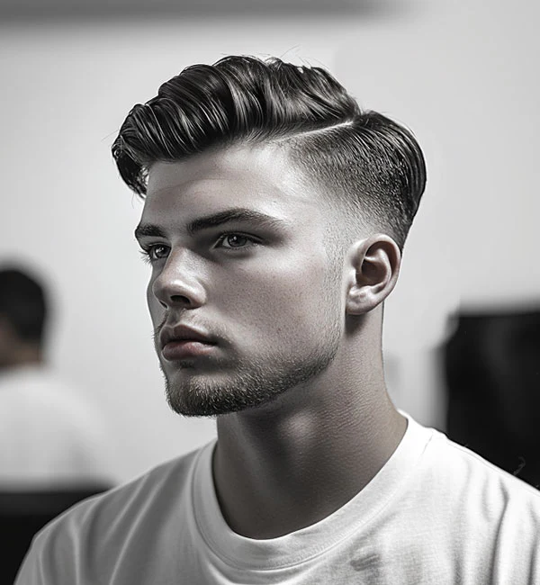 Wavy Side Part Taper Fade