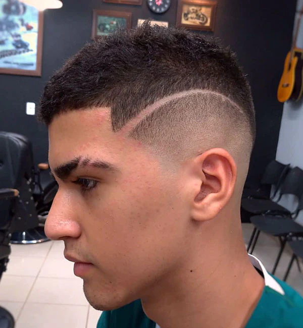 Cropped Crew Cut with Shaved Line Design