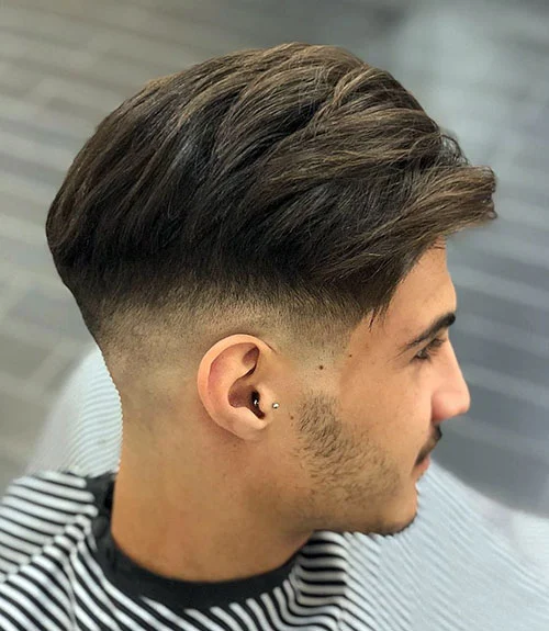 Thick Textured Brush Back with Low Bald Fade