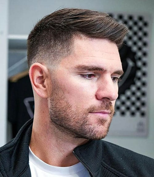 Textured Ivy League Taper Fade with Stubble Beard