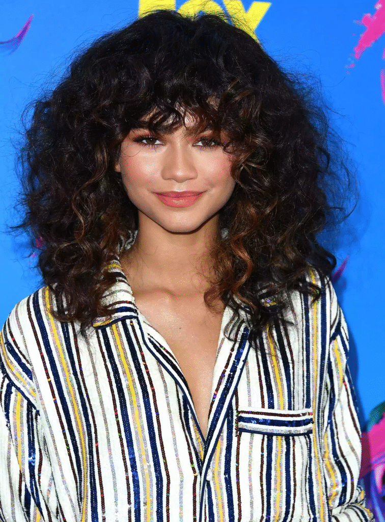 Medium Curly Shag with Bangs