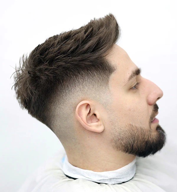 Youthful Short Quiff with Drop Fade and Beard