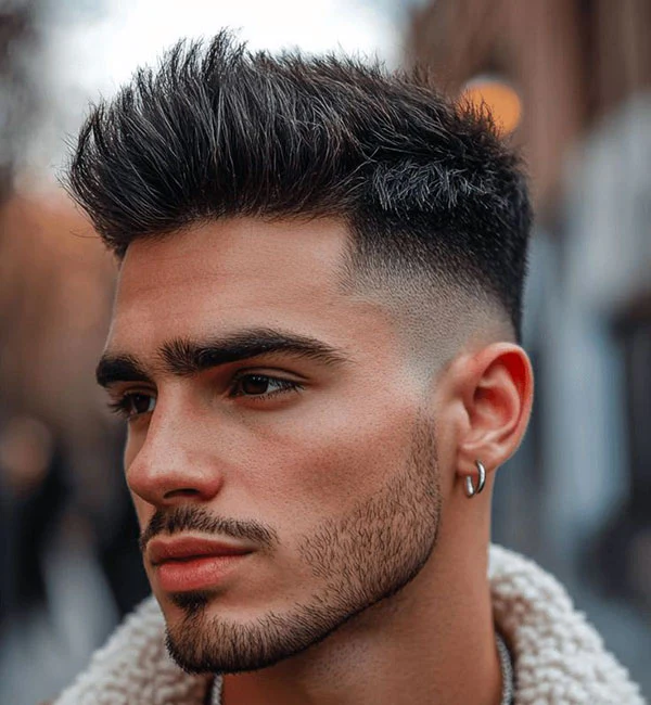 Straight Smooth Quiff with Mid Skin Fade