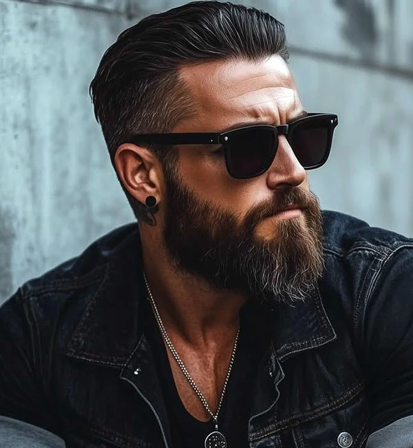 Slick Back with Short Sides and Beard