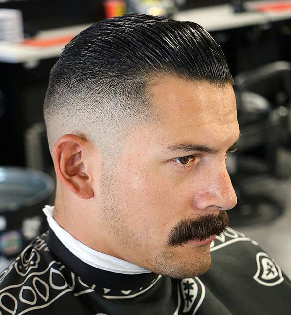 Comb Back with Mid Skin Fade