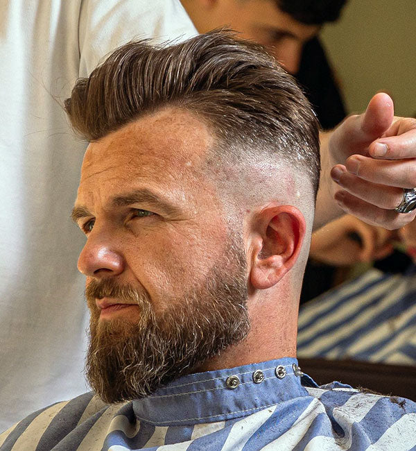 Brush Back with Mid Skin Fade and A Beard