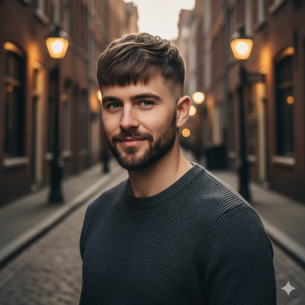 Short Layers with Blunt Fringe and Fade
