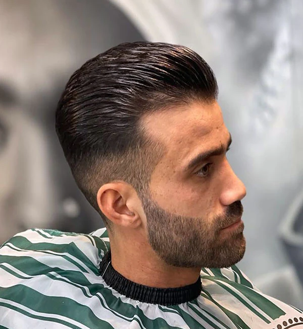 Thick Slick Back with High Taper Fade