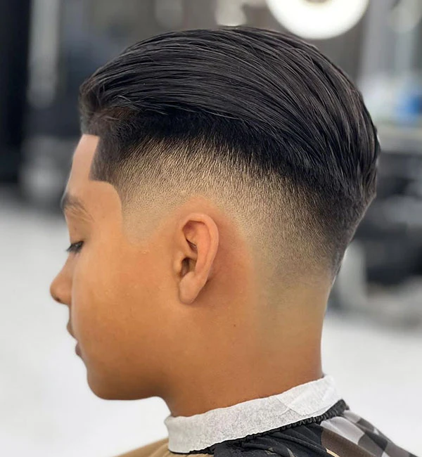 Edgy Slick Back Fade with Line Up
