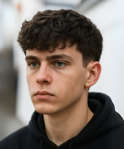 Messy fringe haircut with tousled bangs and relaxed texture