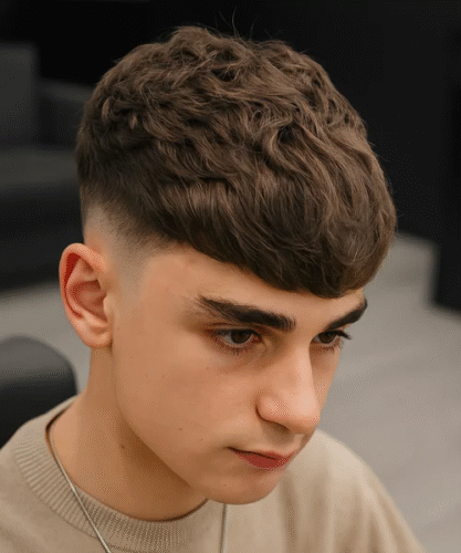 Mid taper textured fringe with clean fade and bold volume on top