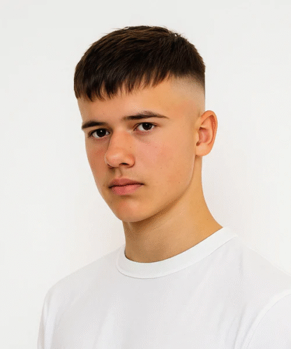 High taper fade with textured fringe for sharp modern look